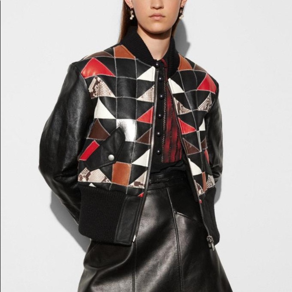 Women's Black Patchwork Shearling Bomber Jacket